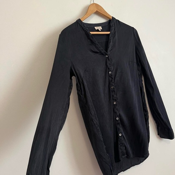 Black Silk Button Down Top - Picture 2 of 7